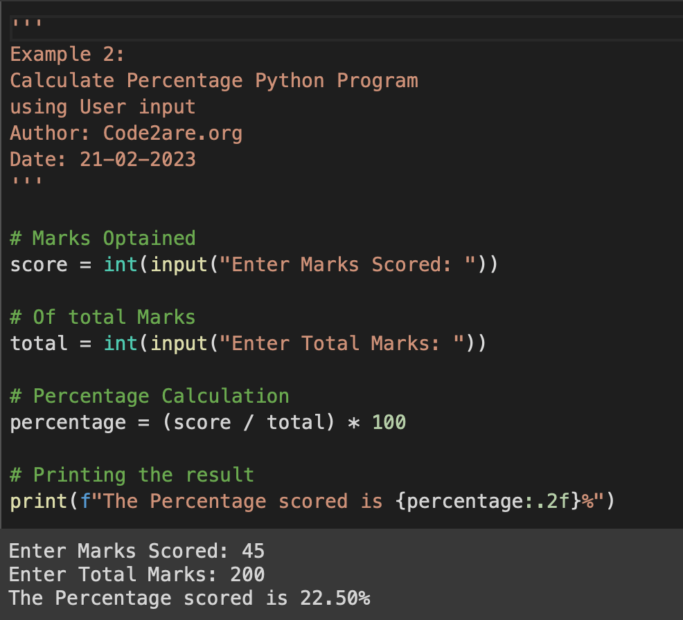 Program 11 Calculate Percentage 1000+ Python Programs
